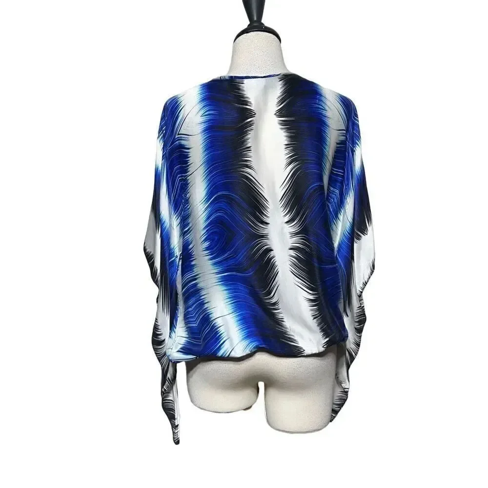 Alberto Makali Silk Geometric Print Peasant Blouse Size Medium